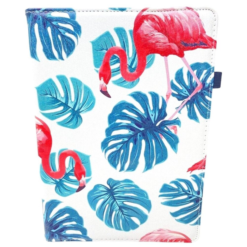 Flamingo Monstera Leaves Tablet Cover Fits 10.2” Screen Rotates Stands Up, White